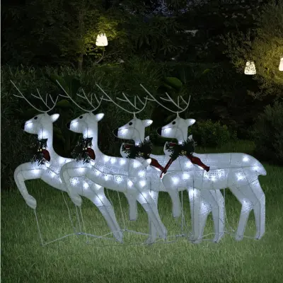 The Living Store Božični severni jeleni 4 kosi beli 80 LED akril - Božični Severni Jelen