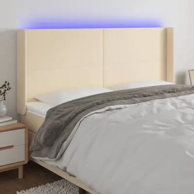 The Living Store LED posteljno vzglavje krem 183x16x118/128 cm blago - LED Vzglavje