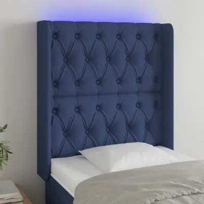 The Living Store LED posteljno vzglavje modro 83x16x118/128 cm blago - LED Vzglavje