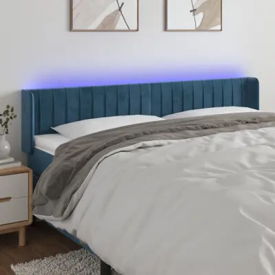 The Living Store LED posteljno vzglavje temno modro 183x16x78/88 cm žamet - LED Vzglavje