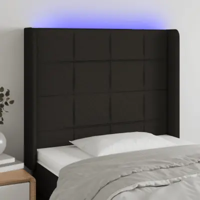 The Living Store LED posteljno vzglavje črno 93x16x118/128 cm blago - LED Vzglavje
