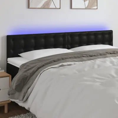 The Living Store LED posteljno vzglavje črno 180x5x78/88 cm umetno usnje - LED Vzglavje