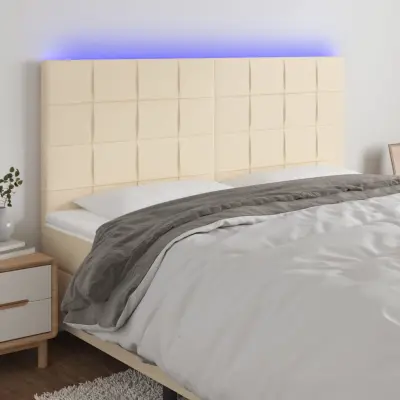 The Living Store LED posteljno vzglavje krem 200x5x118/128 cm blago - LED Vzglavje