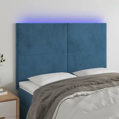 The Living Store LED posteljno vzglavje temno modro 144x5x118/128 cm žamet - LED Vzglavje