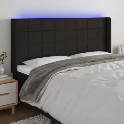 The Living Store LED posteljno vzglavje črno 203x16x118/128 cm blago - LED Vzglavje