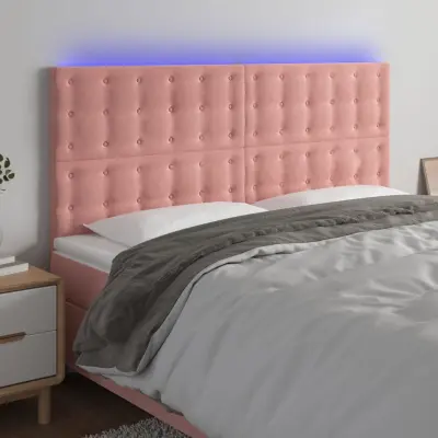 The Living Store LED posteljno vzglavje roza 180x5x118/128 cm žamet - LED Vzglavje