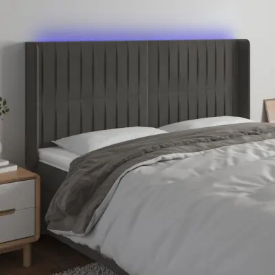 The Living Store LED posteljno vzglavje temno sivo 163x16x118/128 cm žamet - LED Vzglavje