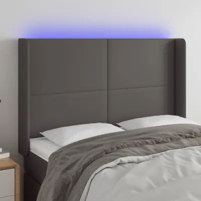 The Living Store LED posteljno vzglavje sivo 147x16x118/128 cm umetno usnje - LED Vzglavje