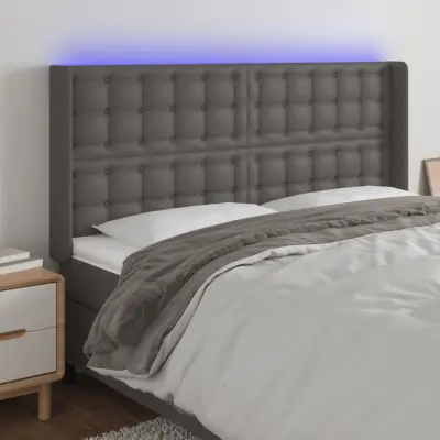 The Living Store LED posteljno vzglavje sivo 183x16x118/128 cm umetno usnje - LED Vzglavje