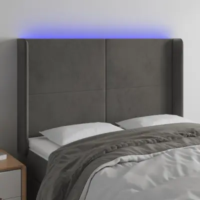 The Living Store LED posteljno vzglavje temno sivo 147x16x118/128 cm žamet - LED Vzglavje