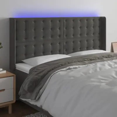 The Living Store LED posteljno vzglavje temno sivo 163x16x118/128 cm žamet - LED Vzglavje