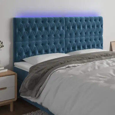 The Living Store LED posteljno vzglavje temno modro 200x7x118/128 cm žamet - LED Vzglavje