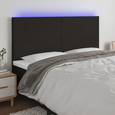 The Living Store LED posteljno vzglavje črno 200x5x118/128 cm blago - LED Vzglavje