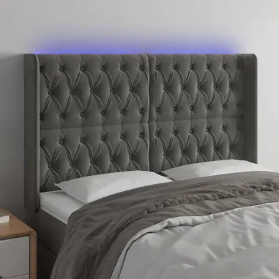 The Living Store LED posteljno vzglavje temno sivo 163x16x118/128 cm žamet - LED Vzglavje