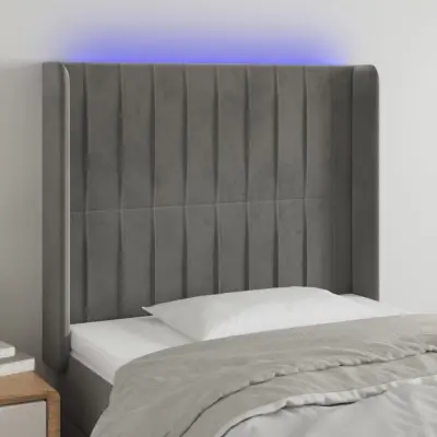 The Living Store LED posteljno vzglavje svetlo sivo 93x16x118/128 cm žamet - LED Vzglavje