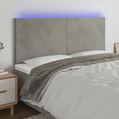 The Living Store LED posteljno vzglavje svetlo sivo 180x5x118/128 cm žamet - LED Vzglavje