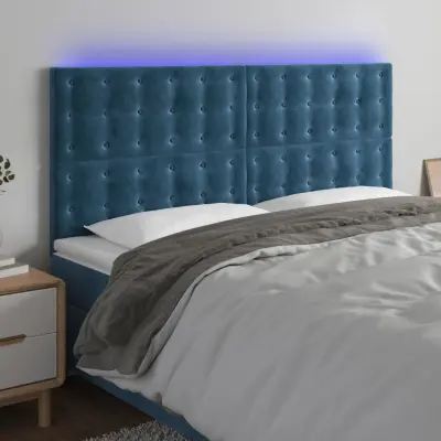 The Living Store LED posteljno vzglavje temno modro 160x5x118/128 cm žamet - LED Vzglavje