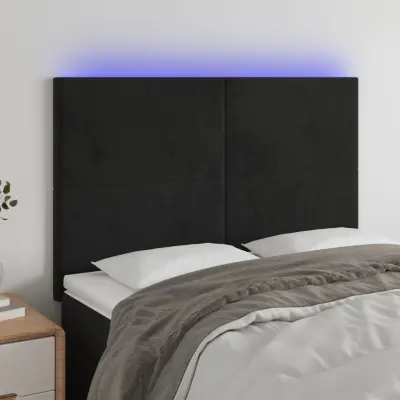 The Living Store LED posteljno vzglavje črno 144x5x118/128 cm žamet - LED Vzglavje