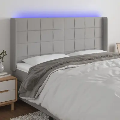 The Living Store LED posteljno vzglavje svetlo sivo 203x16x118/128 cm blago - LED Vzglavje