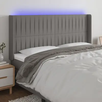 The Living Store LED posteljno vzglavje temno sivo 183x16x118/128 cm blago - LED Vzglavje