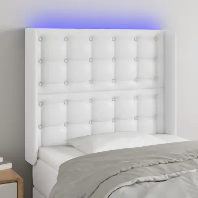 The Living Store LED posteljno vzglavje belo 103x16x118/128 cm umetno usnje - LED Vzglavje