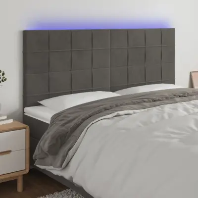 The Living Store LED posteljno vzglavje temno sivo 180x5x118/128 cm žamet - LED Vzglavje