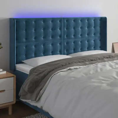The Living Store LED posteljno vzglavje temno modro 163x16x118/128 cm žamet - LED Vzglavje