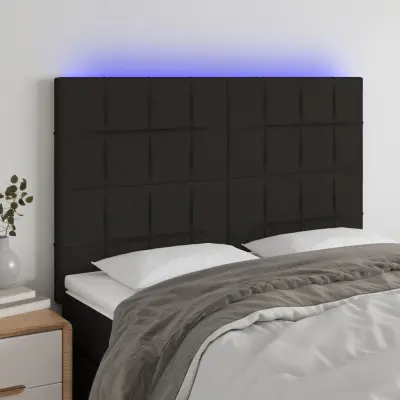 The Living Store LED posteljno vzglavje črno 144x5x118/128 cm blago - LED Vzglavje