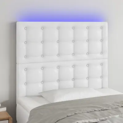 The Living Store LED posteljno vzglavje belo 100x5x118/128 cm umetno usnje - LED Vzglavje