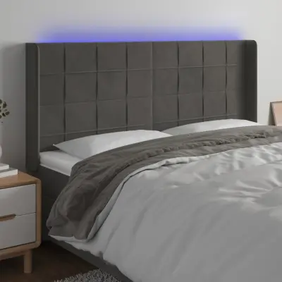 The Living Store LED posteljno vzglavje temno sivo 183x16x118/128 cm žamet - LED Vzglavje