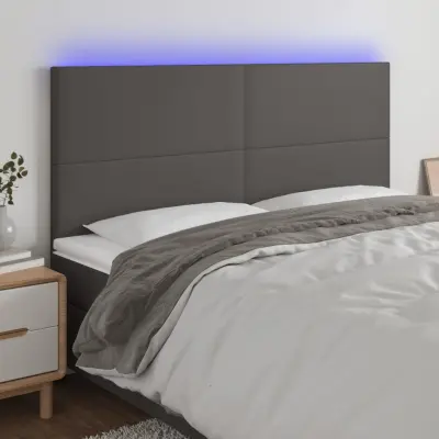 The Living Store LED posteljno vzglavje sivo 180x5x118/128 cm umetno usnje - LED Vzglavje