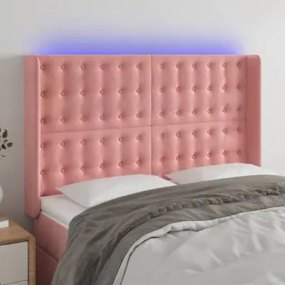 The Living Store LED posteljno vzglavje roza 147x16x118/128 cm žamet - LED Vzglavje