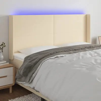 The Living Store LED posteljno vzglavje krem 203x16x118/128 cm blago - LED Vzglavje