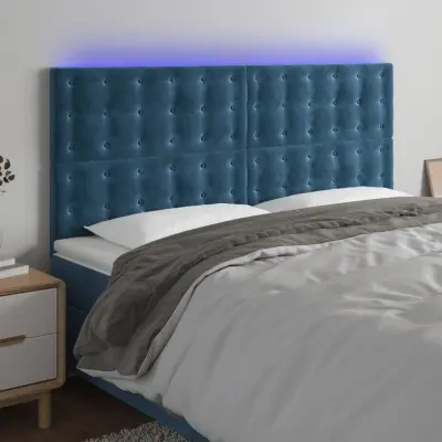 The Living Store LED posteljno vzglavje temno modro 200x5x118/128 cm žamet - LED Vzglavje