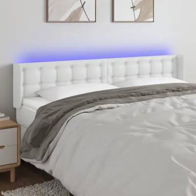 The Living Store LED posteljno vzglavje belo 203x16x78/88 cm umetno usnje - LED Vzglavje