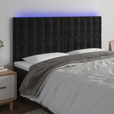 The Living Store LED posteljno vzglavje črno 160x5x118/128 cm žamet - LED Vzglavje