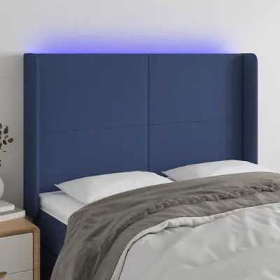 The Living Store LED posteljno vzglavje modro 147x16x118/128 cm blago - LED Vzglavje