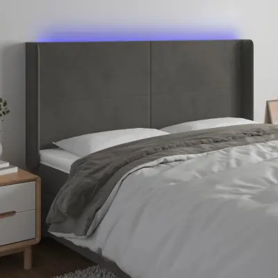 The Living Store LED posteljno vzglavje temno sivo 183x16x118/128 cm žamet - LED Vzglavje