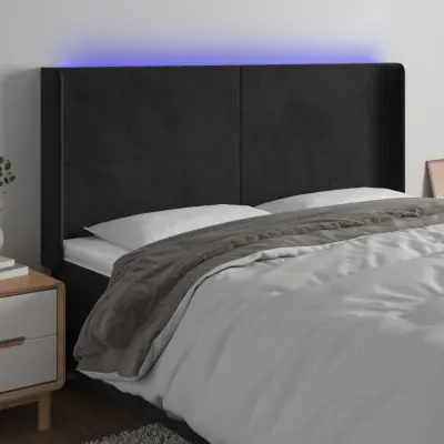 The Living Store LED posteljno vzglavje črno 203x16x118/128 cm žamet - LED Vzglavje