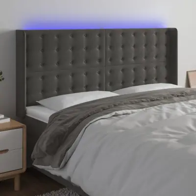 The Living Store LED posteljno vzglavje temno sivo 203x16x118/128 cm žamet - LED Vzglavje