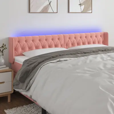 The Living Store LED posteljno vzglavje roza 183x16x78/88 cm žamet - LED Vzglavje