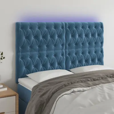 The Living Store LED posteljno vzglavje temno modro 160x7x118/128 cm žamet - LED Vzglavje