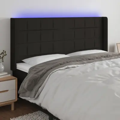 The Living Store LED posteljno vzglavje črno 183x16x118/128 cm blago - LED Vzglavje