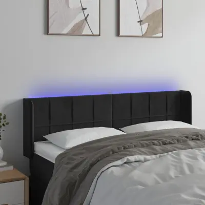 The Living Store LED posteljno vzglavje črno 147x16x78/88 cm žamet - LED Vzglavje