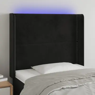 The Living Store LED posteljno vzglavje črno 93x16x118/128 cm žamet - LED Vzglavje