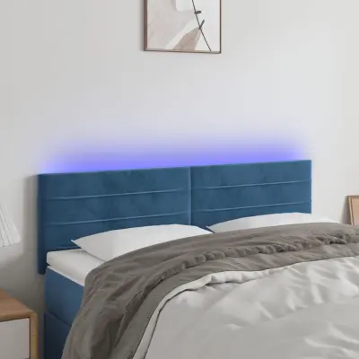 The Living Store LED posteljno vzglavje temno modro 144x5x78/88 cm žamet - LED Vzglavje