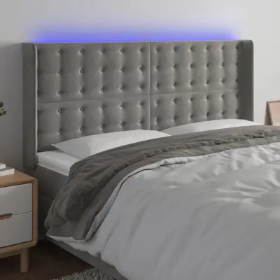 The Living Store LED posteljno vzglavje svetlo sivo 183x16x118/128 cm žamet - LED Vzglavje