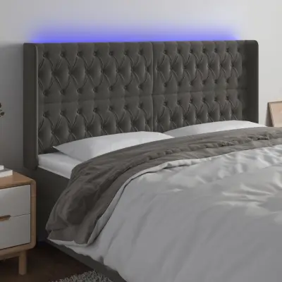 The Living Store LED posteljno vzglavje temno sivo 203x16x118/128 cm žamet - LED Vzglavje
