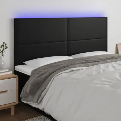 The Living Store LED posteljno vzglavje črno 180x5x118/128 cm umetno usnje - LED Vzglavje