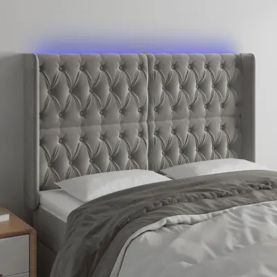 The Living Store LED posteljno vzglavje svetlo sivo 147x16x118/128 cm žamet - LED Vzglavje